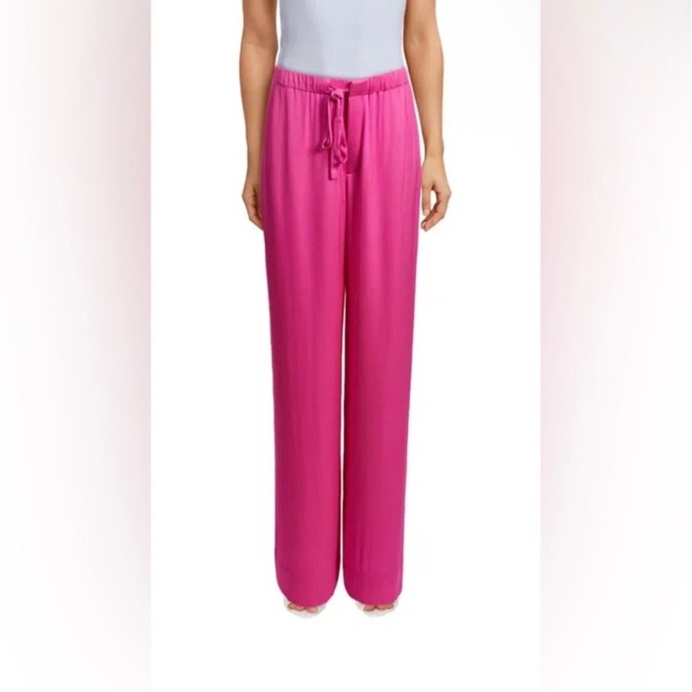 A.L.C. Allie Wide Leg Pants Hot Pink Satin Drawstring High Rise Size 00 NWT